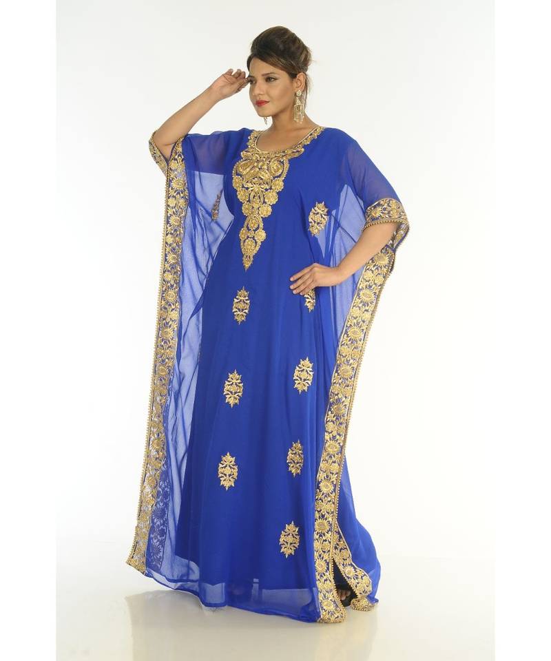 Blue Georgette Embroidered Zari_Work Islamic-Kaftans