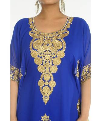Blue Georgette Embroidered Zari_Work Islamic-Kaftans 4