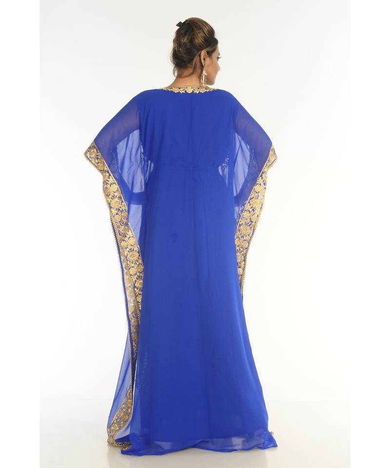 Blue Georgette Embroidered Zari_Work Islamic-Kaftans