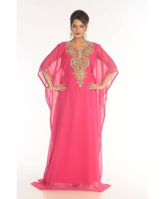 Pink Georgette Embroidered Zari_Work Islamic-Kaftans 1