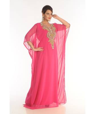 Pink Georgette Embroidered Zari_Work Islamic-Kaftans 2