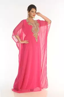 Pink Georgette Embroidered Zari_Work Islamic-Kaftans