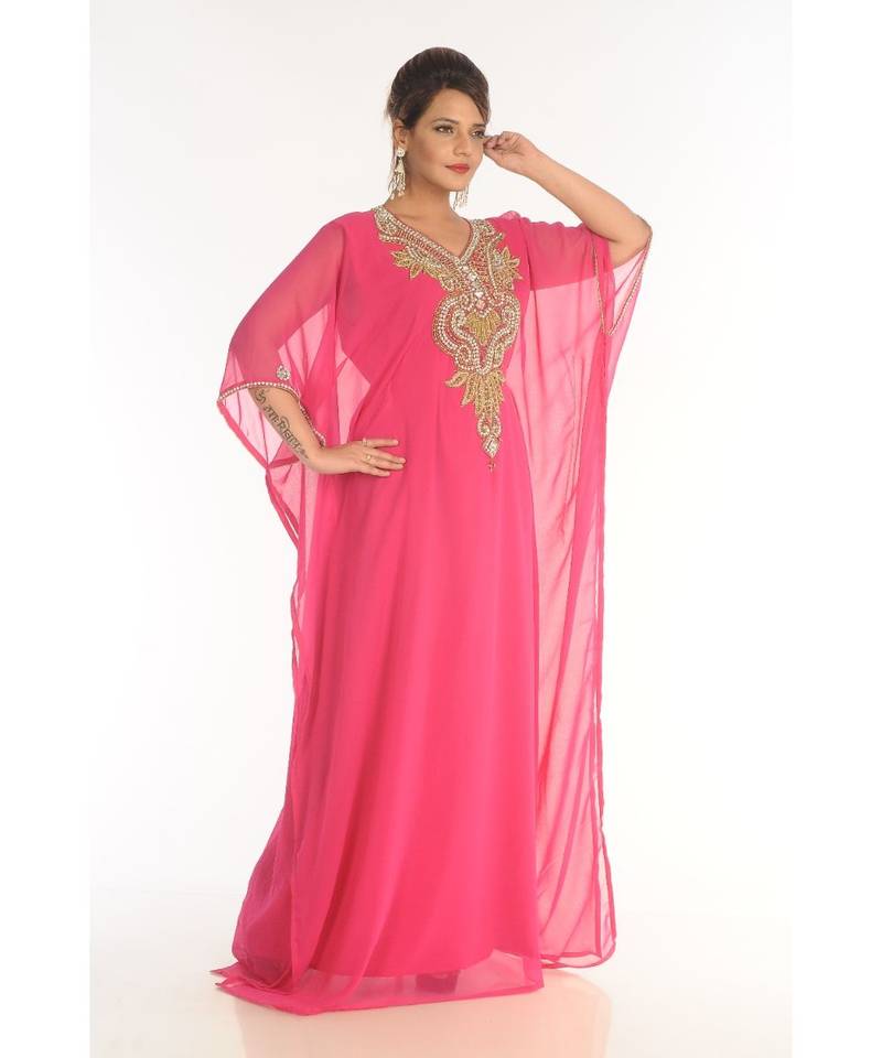 Pink Georgette Embroidered Zari_Work Islamic-Kaftans
