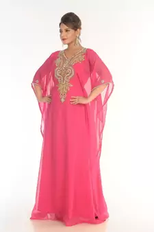 Pink Georgette Embroidered Zari_Work Islamic-Kaftans