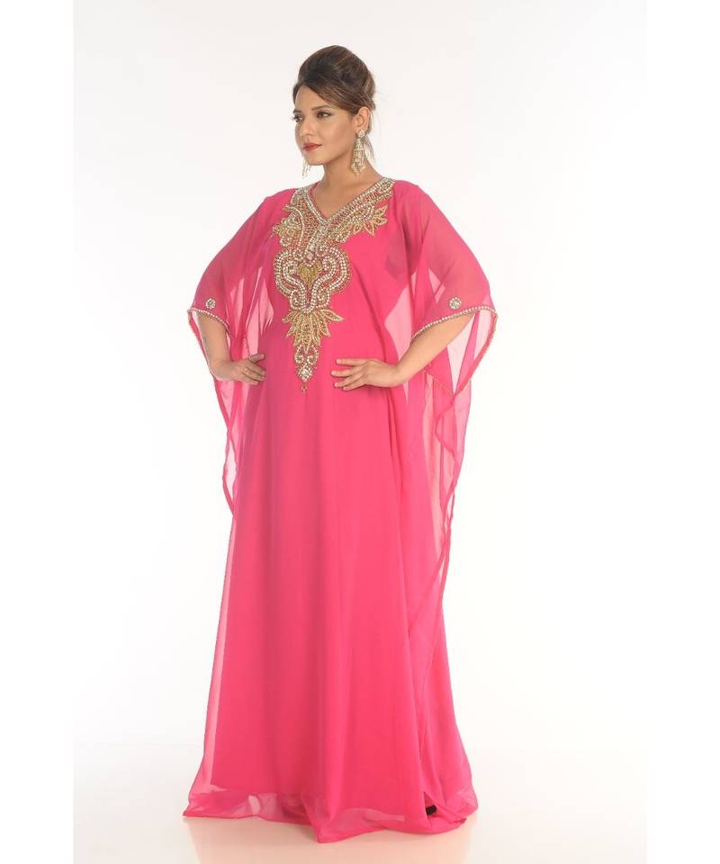 Pink Georgette Embroidered Zari_Work Islamic-Kaftans
