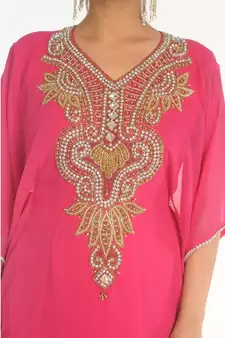 Pink Georgette Embroidered Zari_Work Islamic-Kaftans