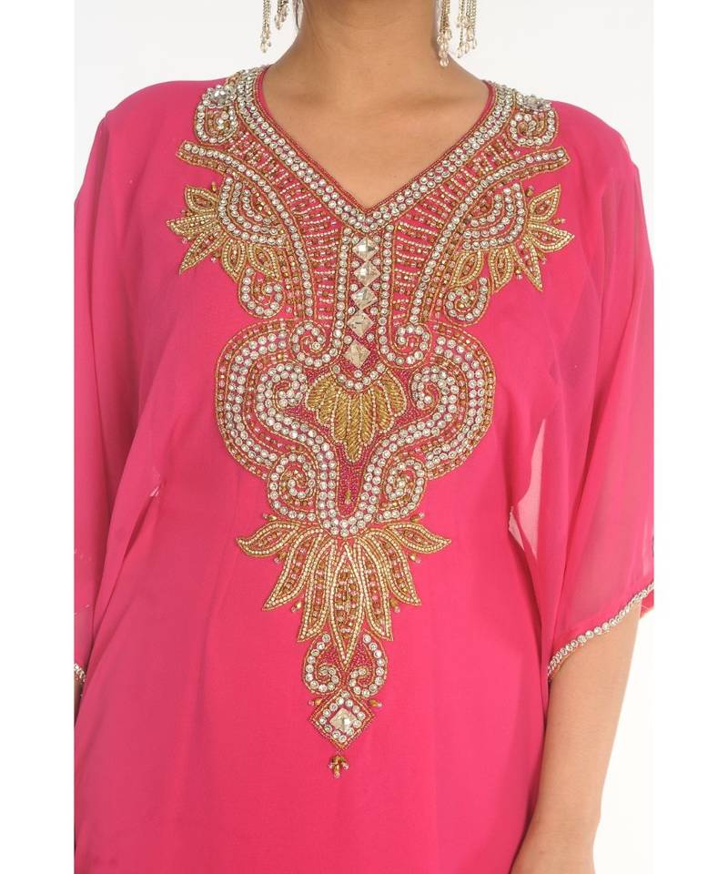 Pink Georgette Embroidered Zari_Work Islamic-Kaftans