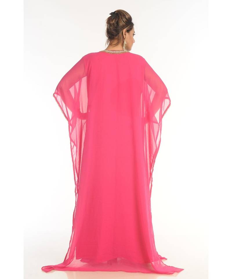 Pink Georgette Embroidered Zari_Work Islamic-Kaftans