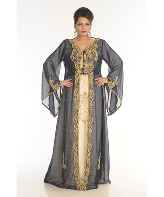 Multicolor Georgette Embroidered Zari_Work Islamic-Kaftans 1