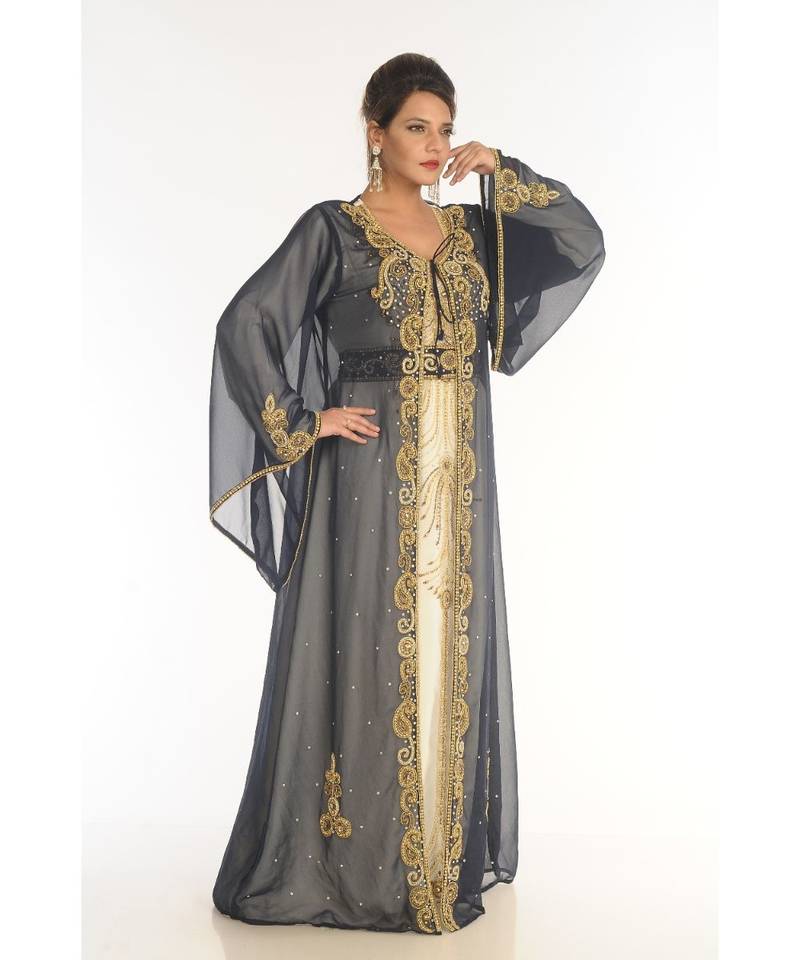 Multicolor Georgette Embroidered Zari_Work Islamic-Kaftans
