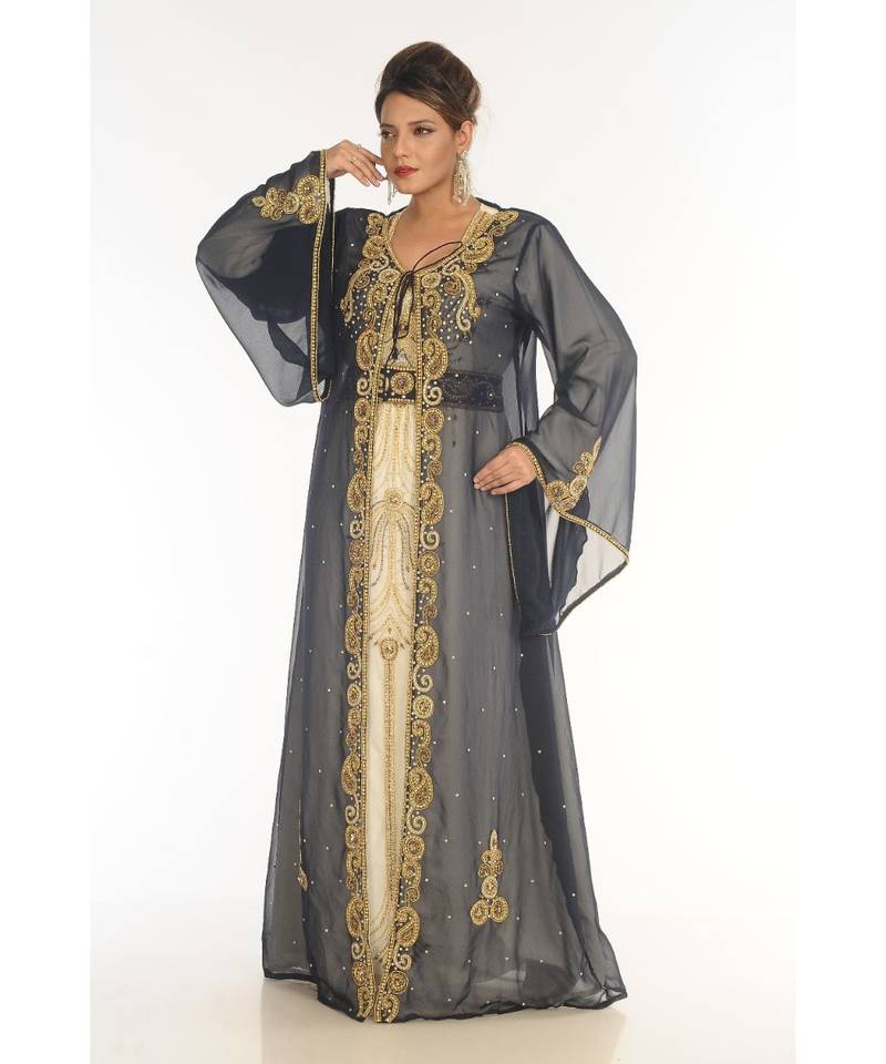 Multicolor Georgette Embroidered Zari_Work Islamic-Kaftans