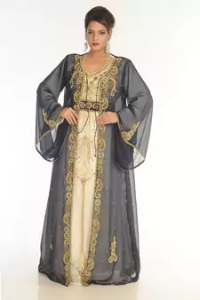 Multicolor Georgette Embroidered Zari_Work Islamic-Kaftans