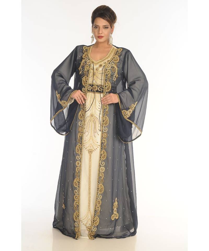 Multicolor Georgette Embroidered Zari_Work Islamic-Kaftans