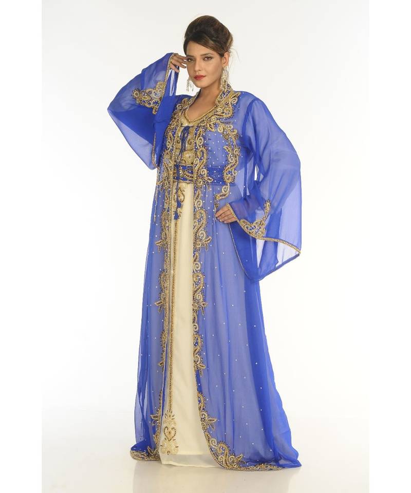 Multicolor Georgette Embroidered Zari_Work Islamic-Kaftans