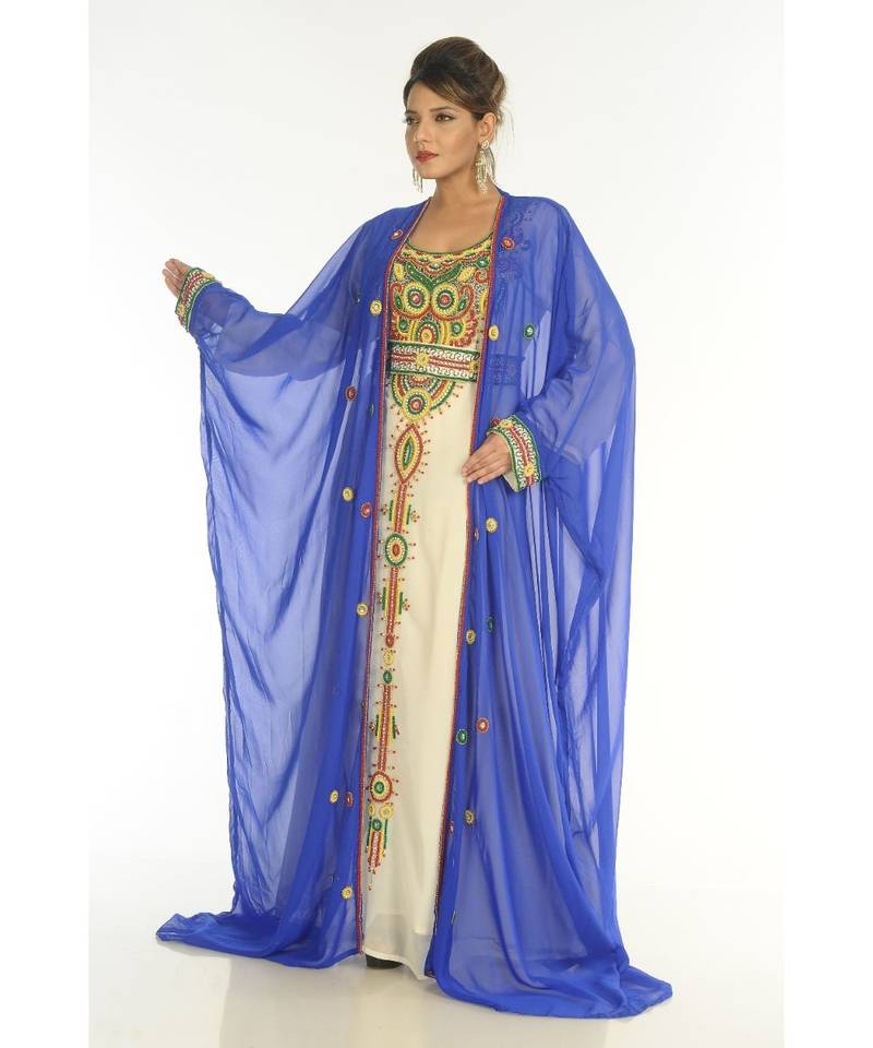 Multicolor Georgette Embroidered Zari_Work Islamic-Kaftans
