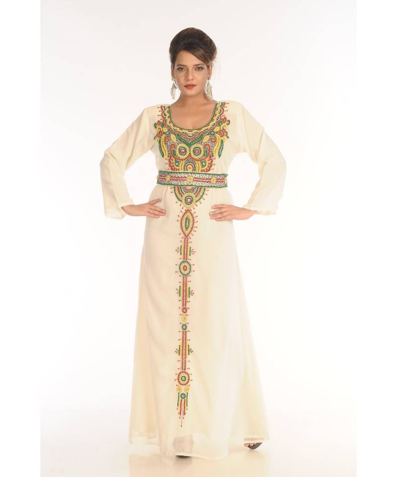 Multicolor Georgette Embroidered Zari_Work Islamic-Kaftans