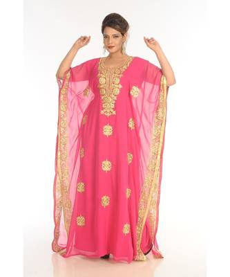 Pink Georgette Embroidered Zari_Work Islamic-Kaftans 1