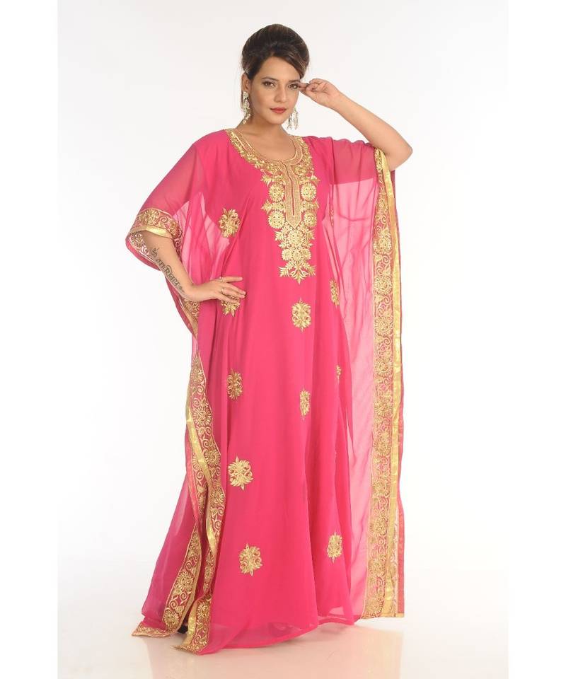 Pink Georgette Embroidered Zari_Work Islamic-Kaftans