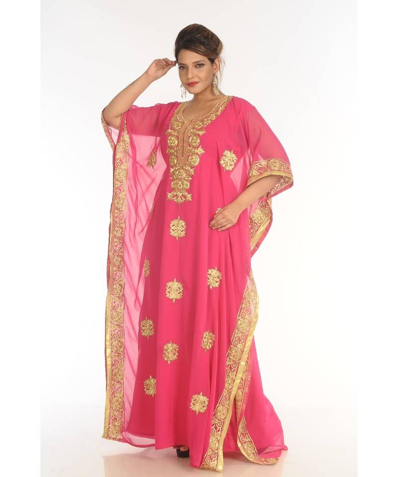 Pink Georgette Embroidered Zari_Work Islamic-Kaftans