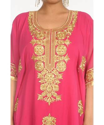 Pink Georgette Embroidered Zari_Work Islamic-Kaftans 4