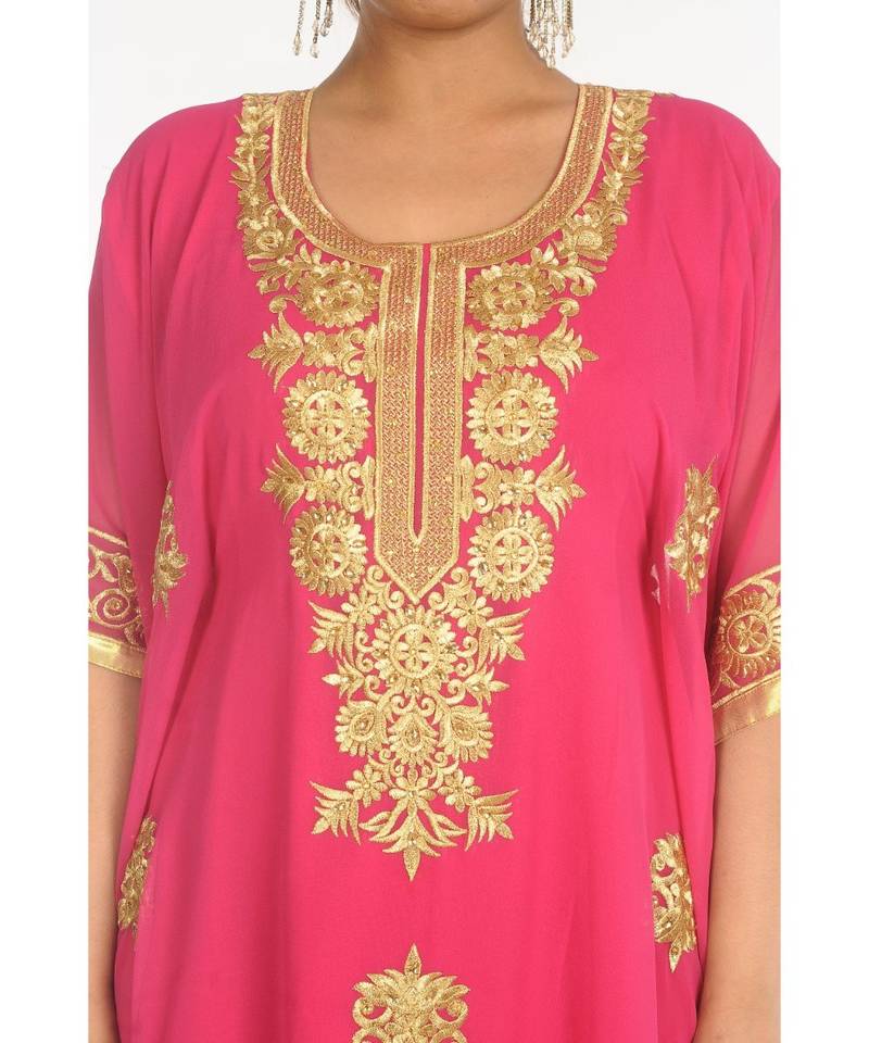 Pink Georgette Embroidered Zari_Work Islamic-Kaftans