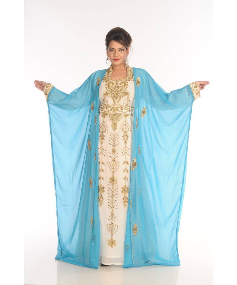 Multicolor Georgette Embroidered Zari_Work Islamic-Kaftans