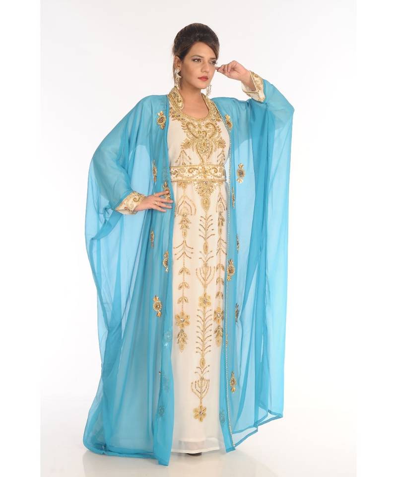 Multicolor Georgette Embroidered Zari_Work Islamic-Kaftans