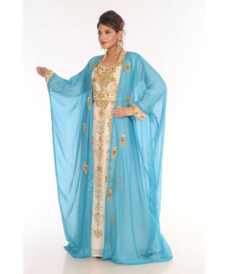 Multicolor Georgette Embroidered Zari_Work Islamic-Kaftans