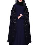 Justkartit Metallic Blue Color Nida + Chiffon Abaya Burka With Pearl Work