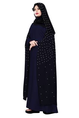 Justkartit Metallic Blue Color Nida + Chiffon Abaya Burka With Pearl Work 3