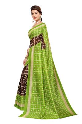 Brown printed art silk saree with blouse 1