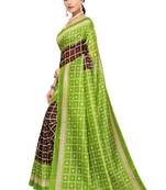 Brown printed art silk saree with blouse