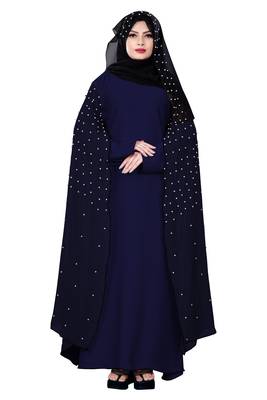 Justkartit Navy Blue Color Nida + Chiffon Abaya Burka Wth Hijab Scarf For Women 1