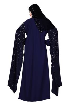 Justkartit Navy Blue Color Nida + Chiffon Abaya Burka Wth Hijab Scarf For Women 2