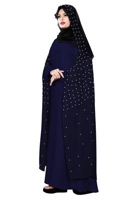 Justkartit Navy Blue Color Nida + Chiffon Abaya Burka Wth Hijab Scarf For Women 3