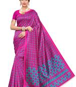 Pink printed art silk saree with blouse