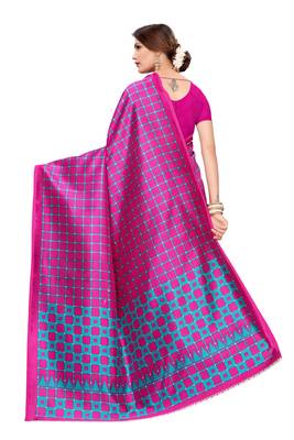 Pink printed art silk saree with blouse 4