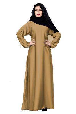 Justkartit Beige Color Plain Nida Abaya Burka With Chiffon Hijab Scarf For Women 1