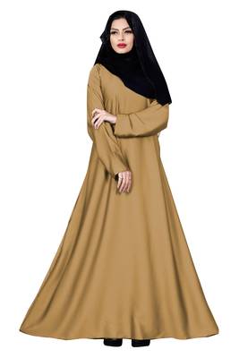 Justkartit Beige Color Plain Nida Abaya Burka With Chiffon Hijab Scarf For Women 2