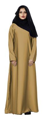 Justkartit Beige Color Plain Nida Abaya Burka With Chiffon Hijab Scarf For Women 5