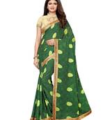Green printed georgette saree with blouse