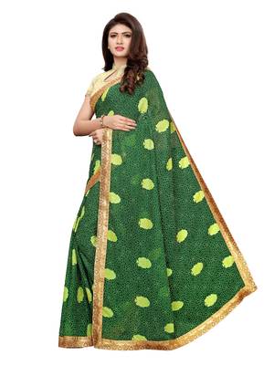 Green printed georgette saree with blouse 2