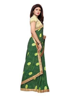 Green printed georgette saree with blouse 3