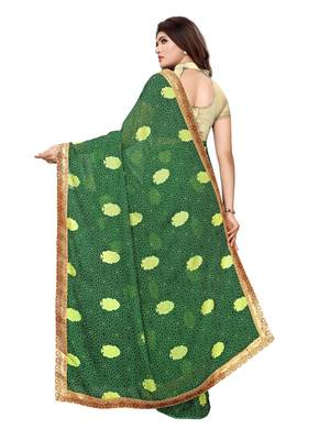 Green printed georgette saree with blouse 4