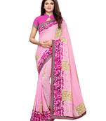 Pink printed georgette saree with blouse