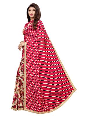 Beige Printed Georgette Saree With Blouse 2