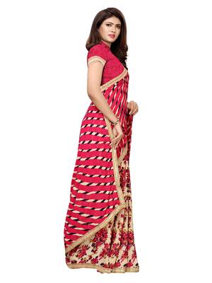 Beige Printed Georgette Saree With Blouse 3