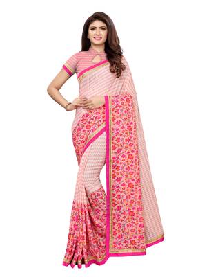 Peach printed georgette saree with blouse 1