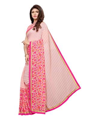 Peach printed georgette saree with blouse 2