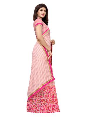 Peach printed georgette saree with blouse 3